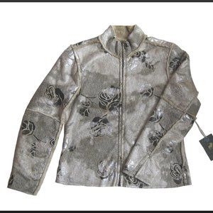NWT! TRUE GRIT Gray, Silver, & Black Rose Floral Shearling Jacket (Sz. Sm)